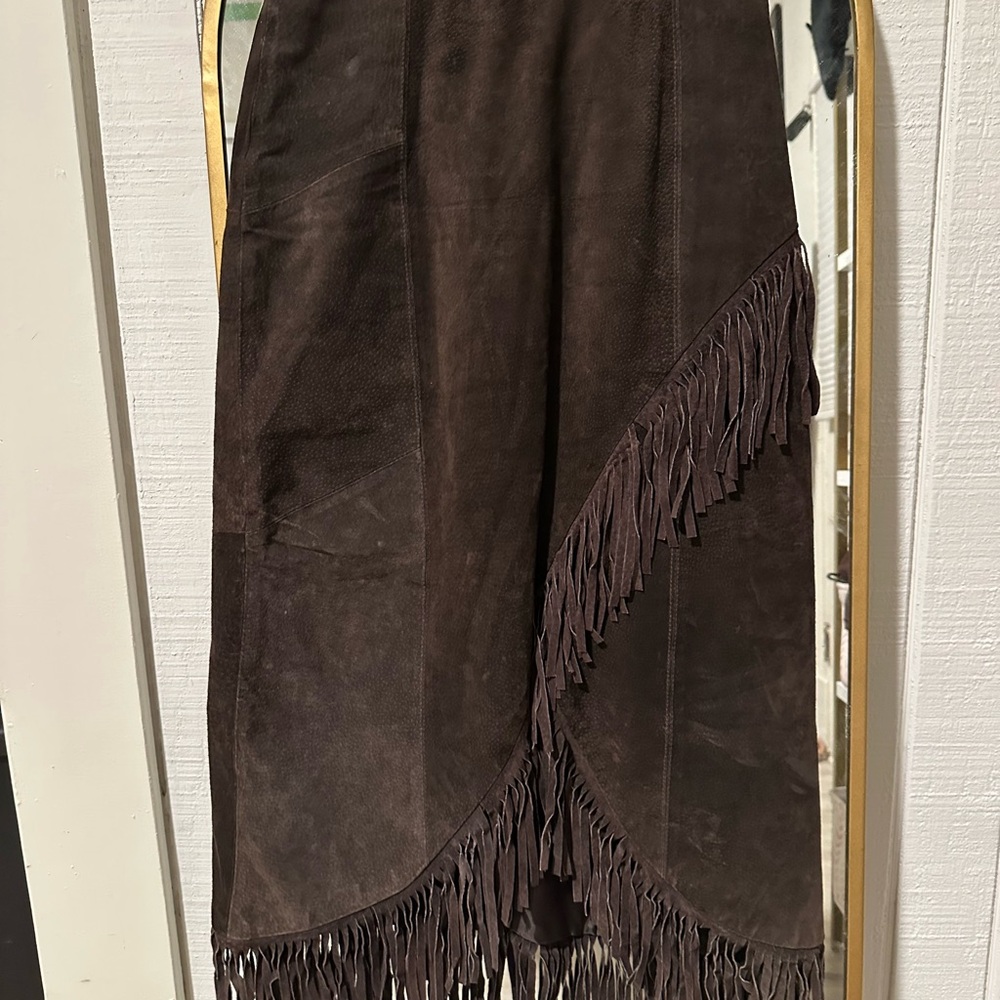 90’s Asymmetrical Fringed Dark Brown Skirt